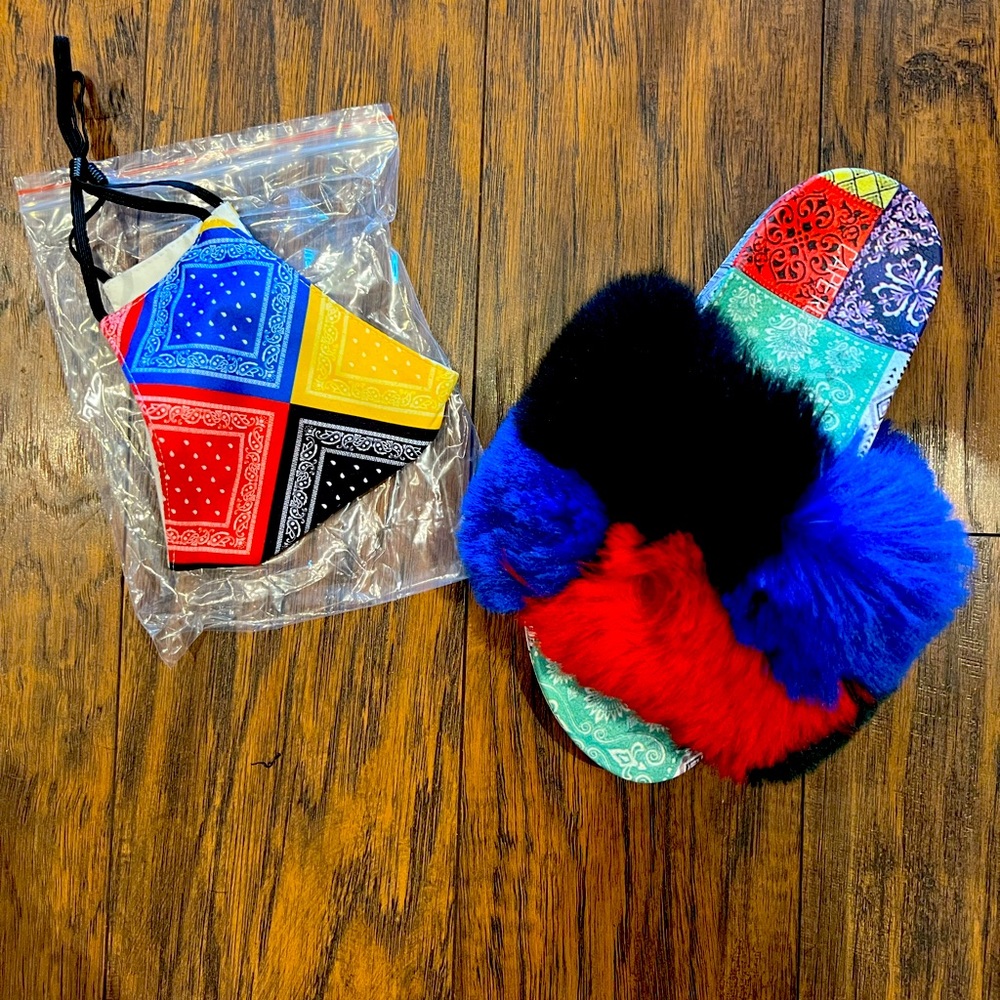 Bessie Multi Color Faux Fur Slides
